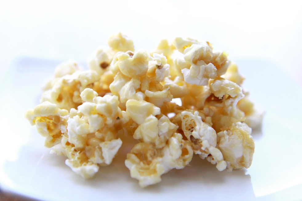 carmel popcorn on white background